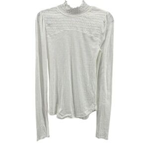 Free People Smocked Mock Neck White Long Sleeve Top Medium NWT